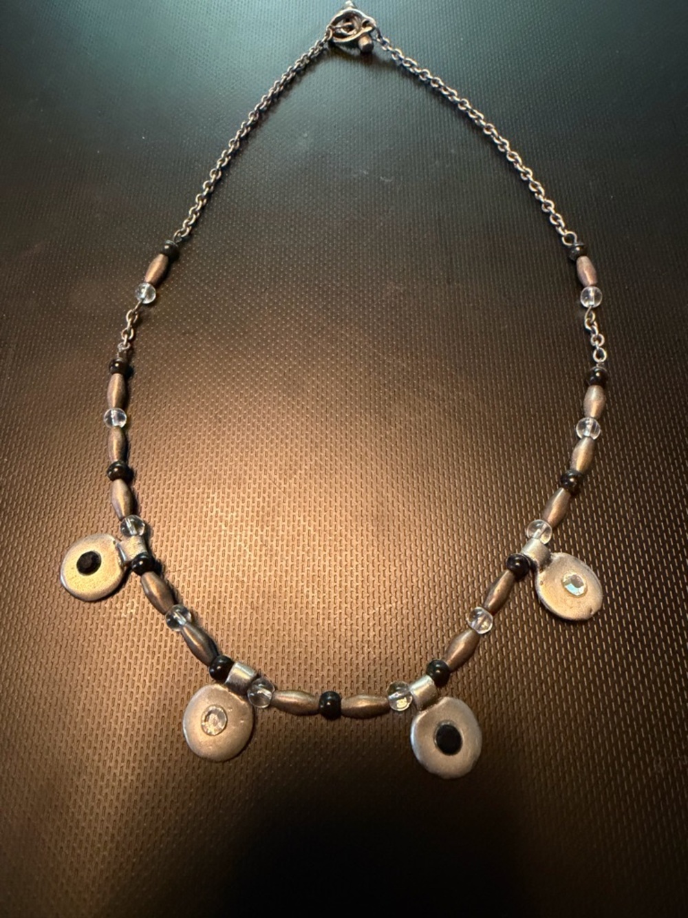 Handmade Metallic Silver Disc Beaded Necklace - Silver